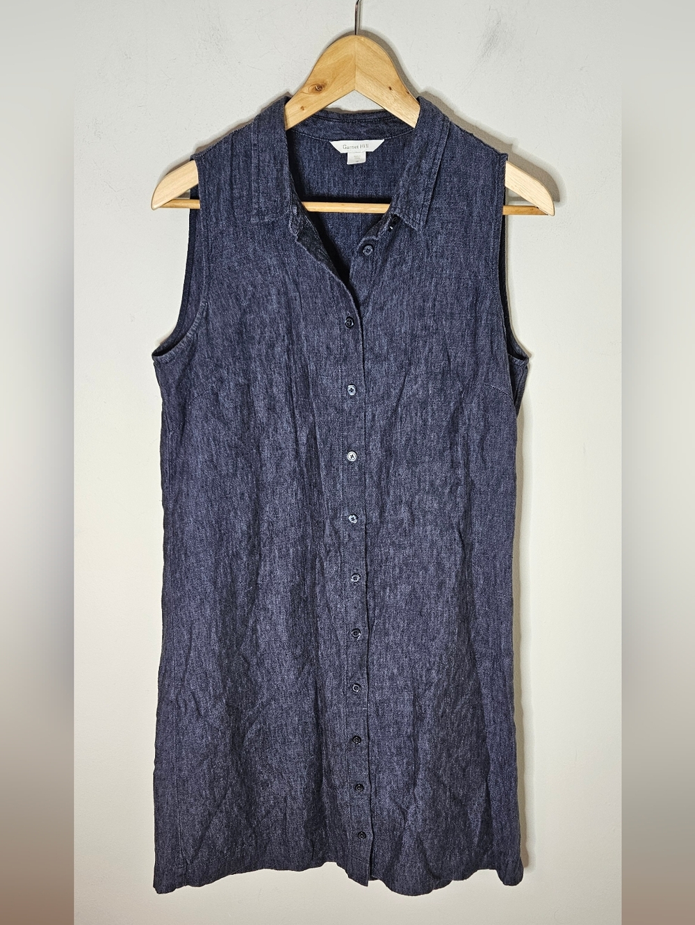 Garnet Hill Linen Shirtdress Sleeveless, Button Front Indigo Blue Women's 10